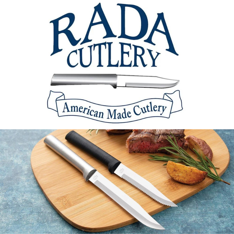 Rada Cutlery fundraiser advertisement showing a knife on a cutting board